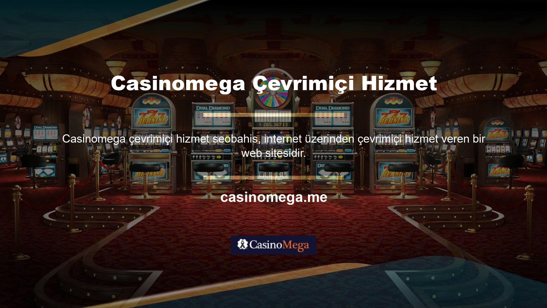 Sitedeki oyunlara bahis oynamak ve kazançlar kazanmak için internet erişimi olan herhangi bir cihazdan giriş yapmak için mevcut Casinomega giriş bağlantınızı kullanabilirsiniz